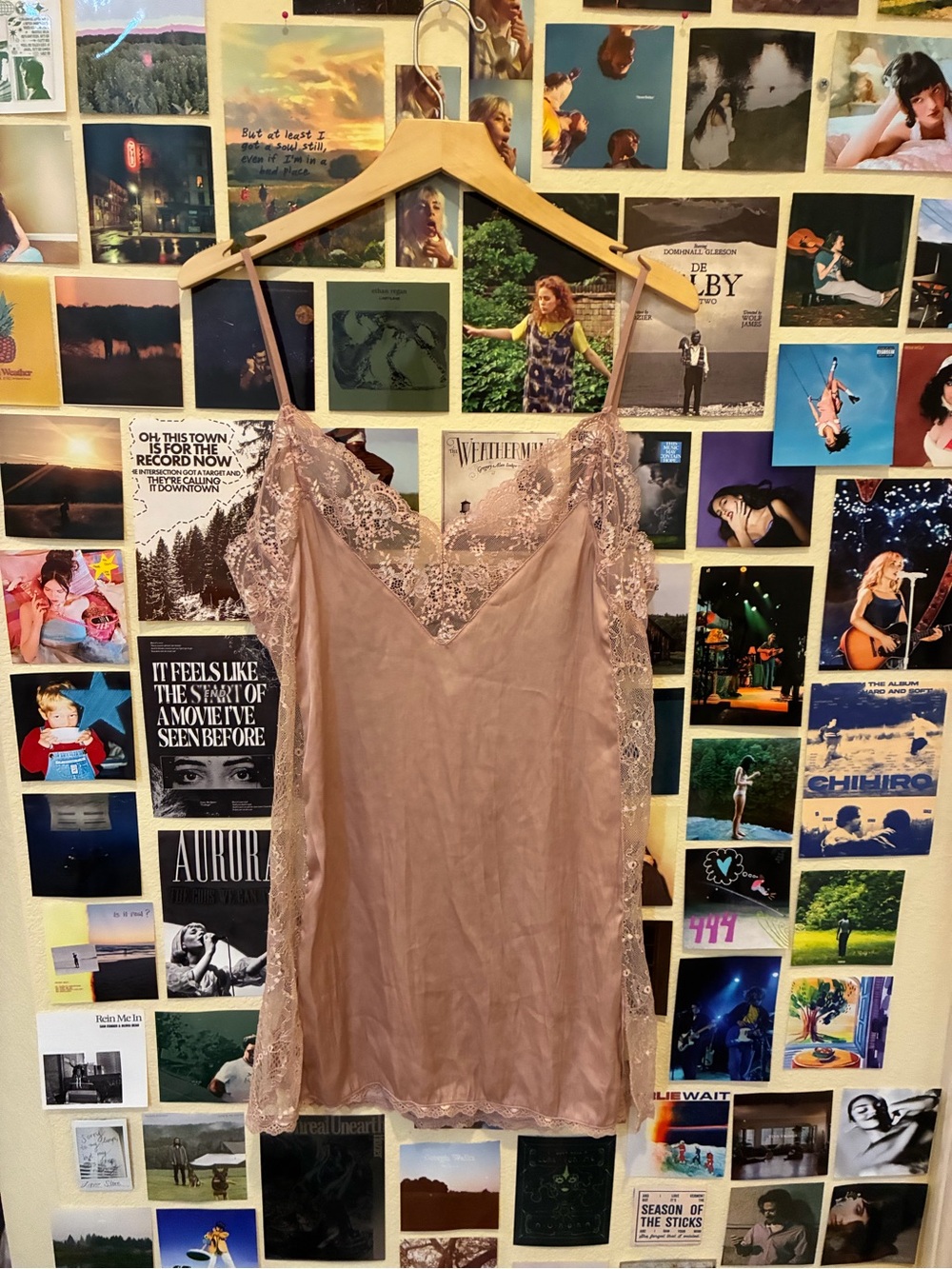 Lace Trim Satin Slip Dresd - Dusty Rose